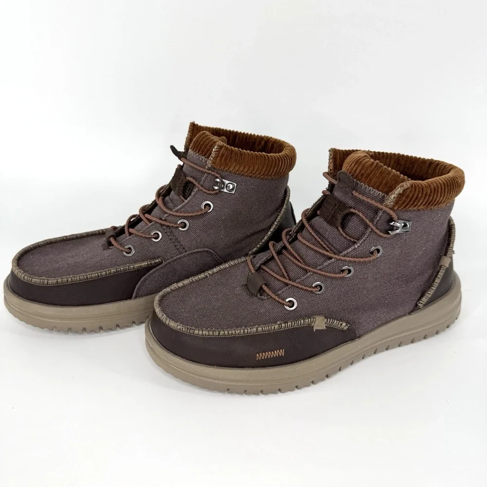 Hey Dude Men's 7 Bradley Corduroy Collar Canvas Brown Ankle Boots New W/O Box‎